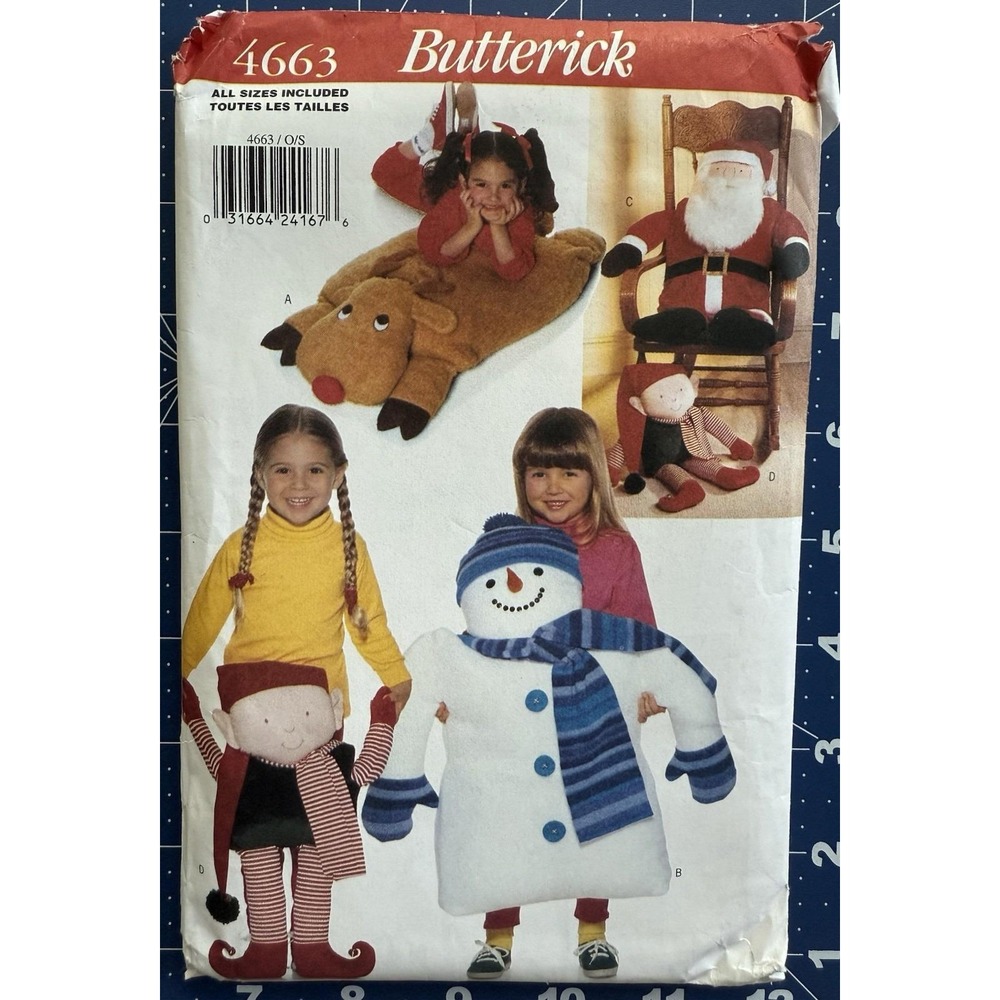 Butterick Pattern 4663 SNOWMAN Elf REINDEER Santa PILLOW PALS UC‎ FF